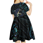 New Zealand Huia Bird Kid Short Sleeve Dress Paua Shell Maori Pattern