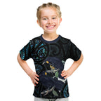 New Zealand Huia Bird Kid T Shirt Paua Shell Maori Pattern