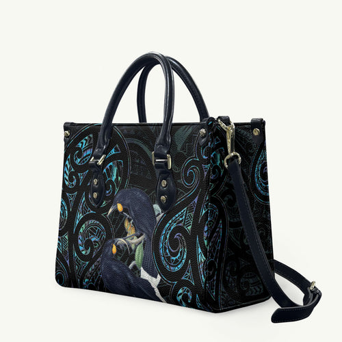 New Zealand Huia Bird Leather Bag Paua Shell Maori Pattern