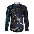 New Zealand Huia Bird Long Sleeve Button Shirt Paua Shell Maori Pattern
