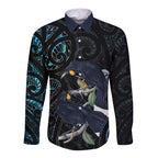 New Zealand Huia Bird Long Sleeve Button Shirt Paua Shell Maori Pattern