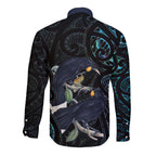 New Zealand Huia Bird Long Sleeve Button Shirt Paua Shell Maori Pattern