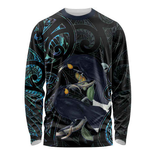 New Zealand Huia Bird Long Sleeve Shirt Paua Shell Maori Pattern