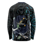 New Zealand Huia Bird Long Sleeve Shirt Paua Shell Maori Pattern