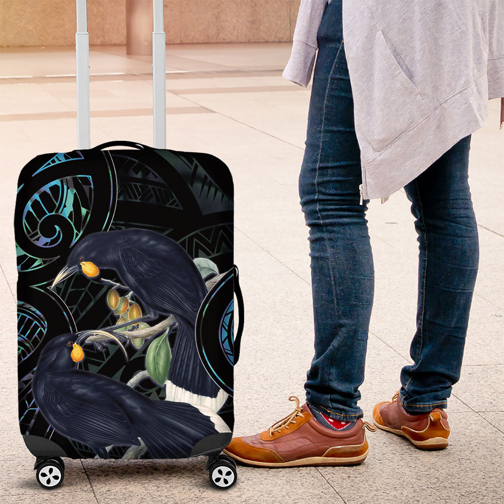New Zealand Huia Bird Luggage Cover Paua Shell Maori Pattern
