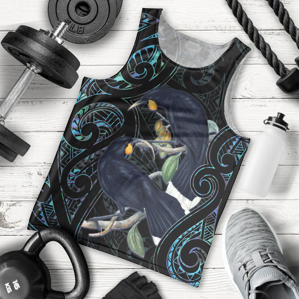 New Zealand Huia Bird Men Tank Top Paua Shell Maori Pattern
