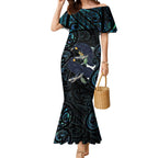 New Zealand Huia Bird Mermaid Dress Paua Shell Maori Pattern