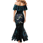 New Zealand Huia Bird Mermaid Dress Paua Shell Maori Pattern