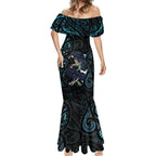 New Zealand Huia Bird Mermaid Dress Paua Shell Maori Pattern