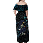 New Zealand Huia Bird Off Shoulder Maxi Dress Paua Shell Maori Pattern