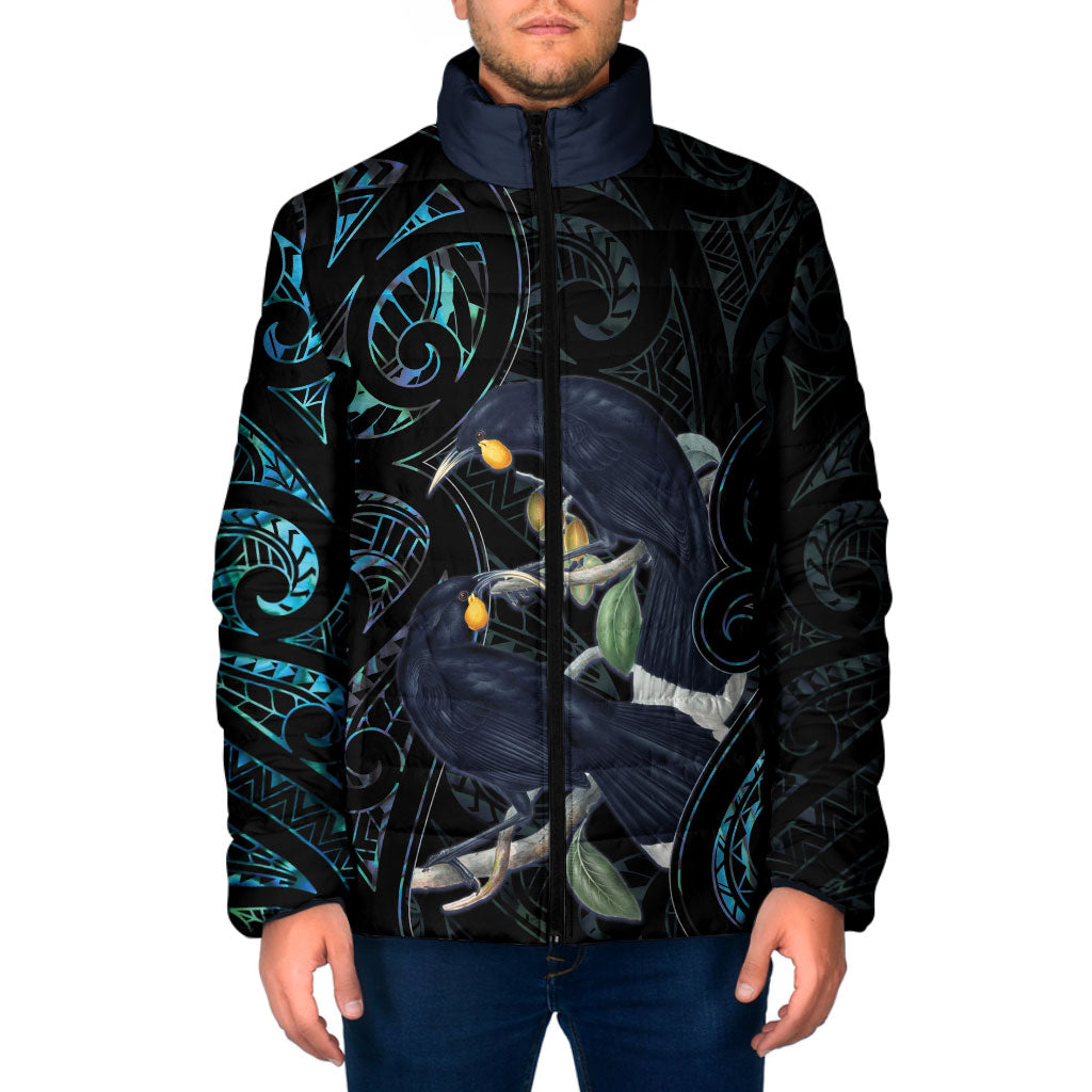New Zealand Huia Bird Padded Jacket Paua Shell Maori Pattern