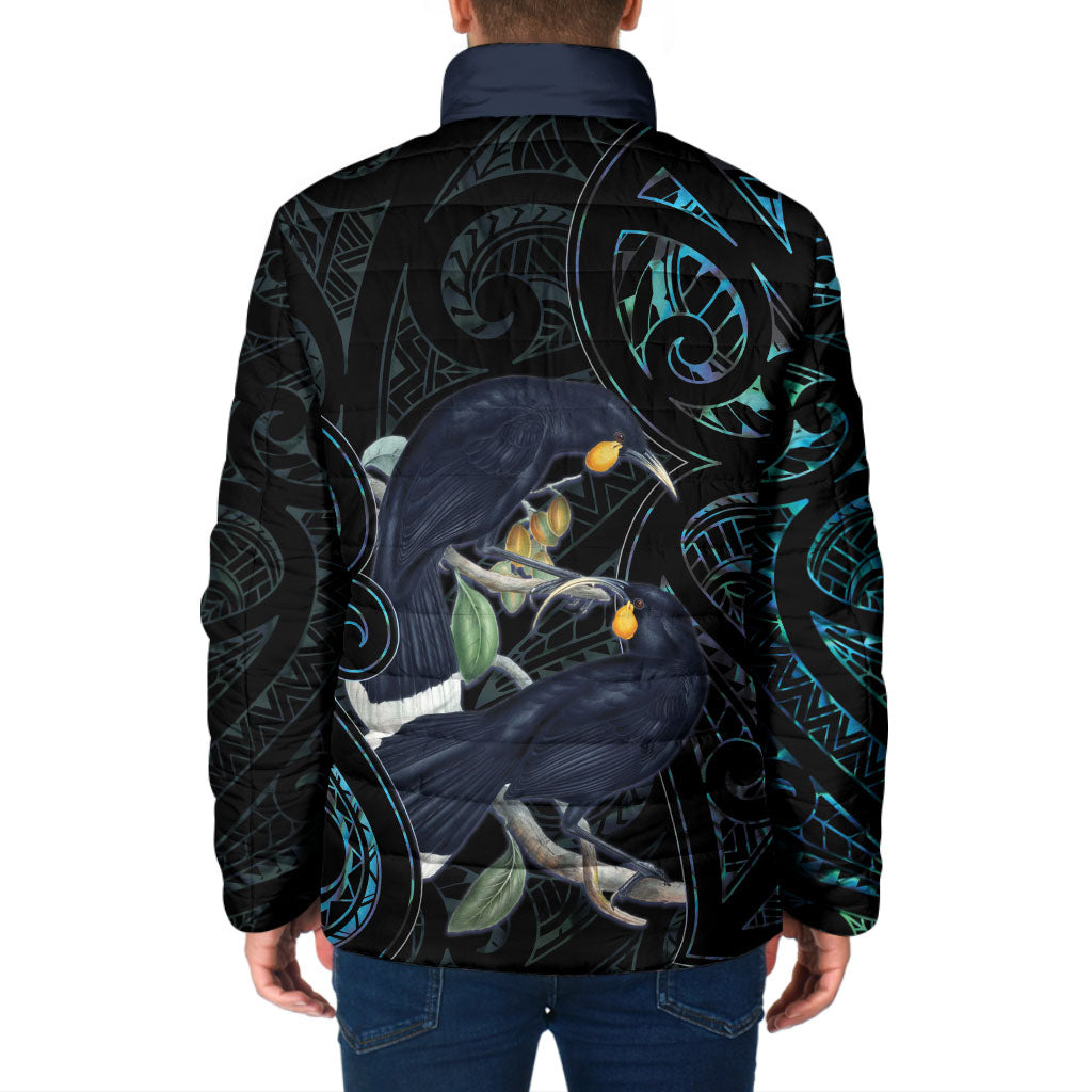 New Zealand Huia Bird Padded Jacket Paua Shell Maori Pattern