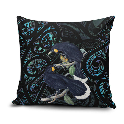 New Zealand Huia Bird Pillow Cover Paua Shell Maori Pattern