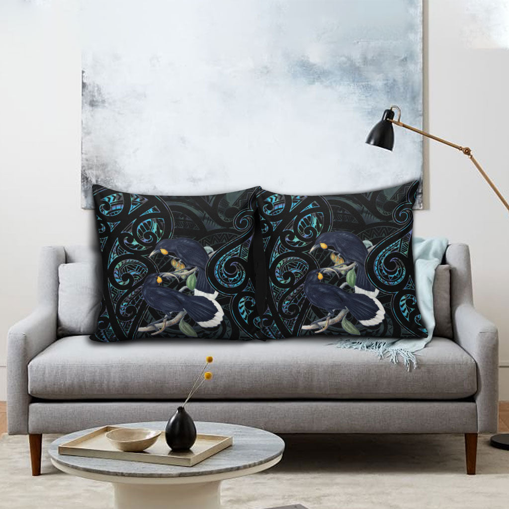 New Zealand Huia Bird Pillow Cover Paua Shell Maori Pattern