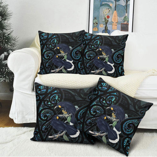 New Zealand Huia Bird Pillow Cover Paua Shell Maori Pattern