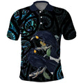 New Zealand Huia Bird Polo Shirt Paua Shell Maori Pattern