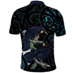 New Zealand Huia Bird Polo Shirt Paua Shell Maori Pattern