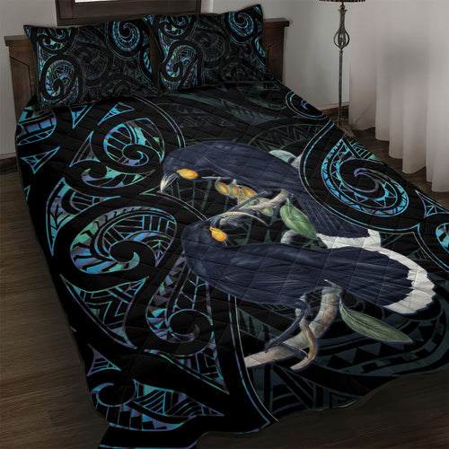 New Zealand Huia Bird Quilt Bed Set Paua Shell Maori Pattern