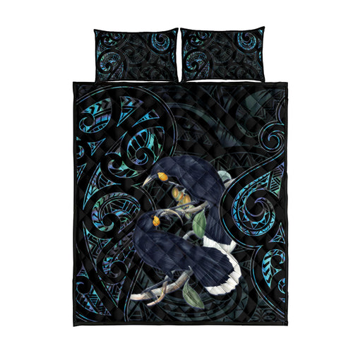 New Zealand Huia Bird Quilt Bed Set Paua Shell Maori Pattern