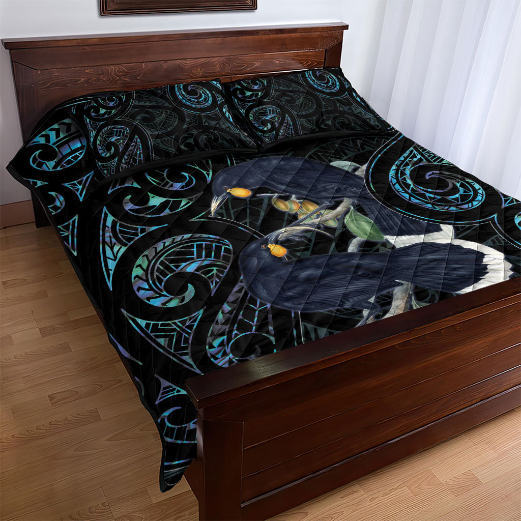 New Zealand Huia Bird Quilt Bed Set Paua Shell Maori Pattern