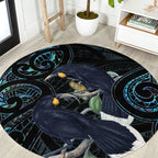 New Zealand Huia Bird Round Carpet Paua Shell Maori Pattern