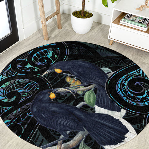 New Zealand Huia Bird Round Carpet Paua Shell Maori Pattern
