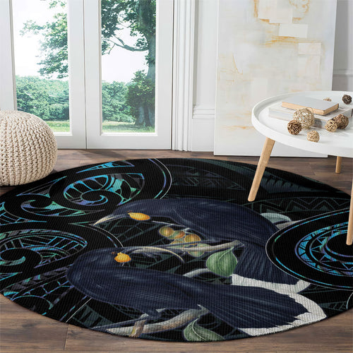 New Zealand Huia Bird Round Carpet Paua Shell Maori Pattern