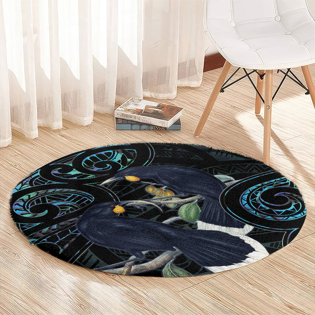 New Zealand Huia Bird Round Carpet Paua Shell Maori Pattern