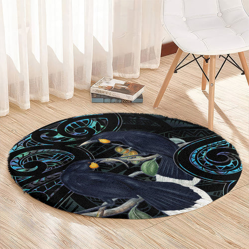 New Zealand Huia Bird Round Carpet Paua Shell Maori Pattern