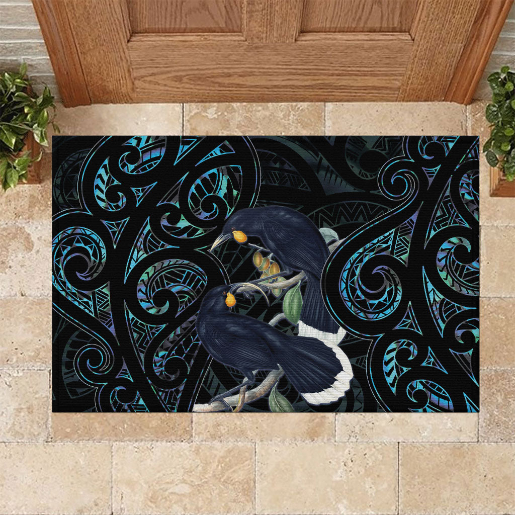 New Zealand Huia Bird Rubber Doormat Paua Shell Maori Pattern