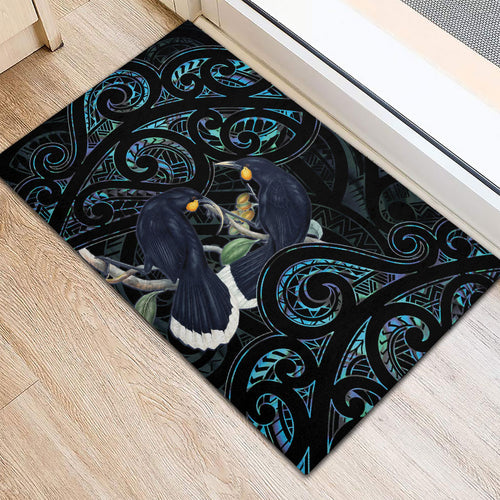 New Zealand Huia Bird Rubber Doormat Paua Shell Maori Pattern