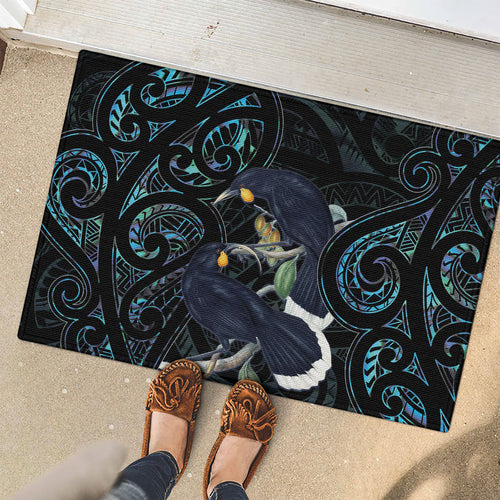 New Zealand Huia Bird Rubber Doormat Paua Shell Maori Pattern