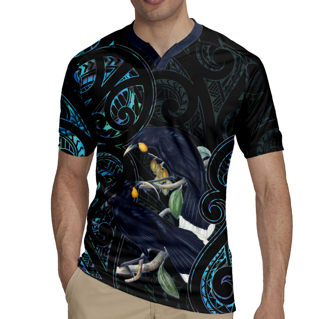 New Zealand Huia Bird Rugby Jersey Paua Shell Maori Pattern