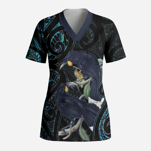 New Zealand Huia Bird Scrub Top Paua Shell Maori Pattern