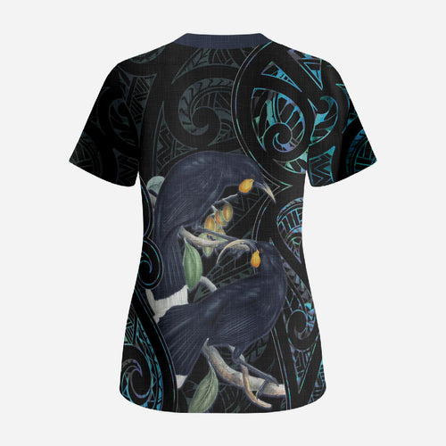 New Zealand Huia Bird Scrub Top Paua Shell Maori Pattern