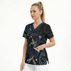 New Zealand Huia Bird Scrub Top Paua Shell Maori Pattern