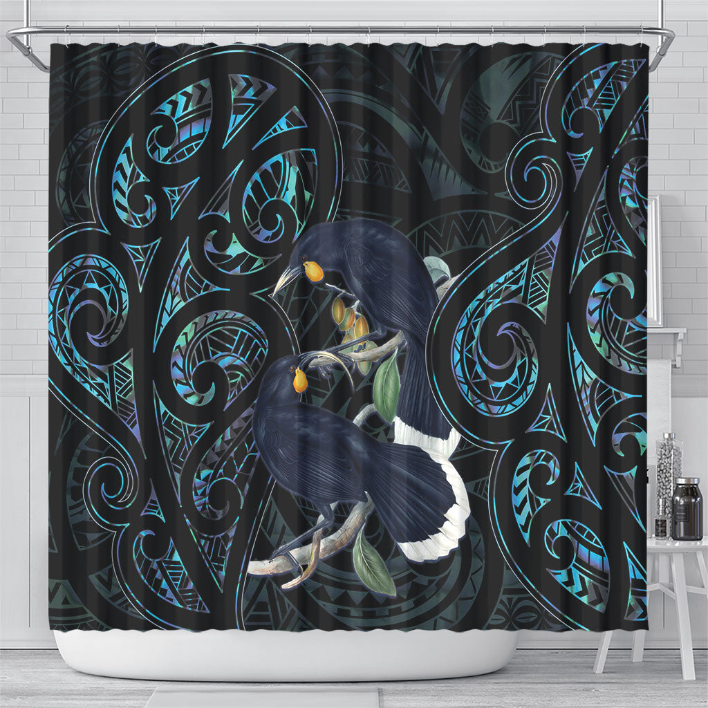 New Zealand Huia Bird Shower Curtain Paua Shell Maori Pattern