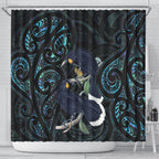 New Zealand Huia Bird Shower Curtain Paua Shell Maori Pattern