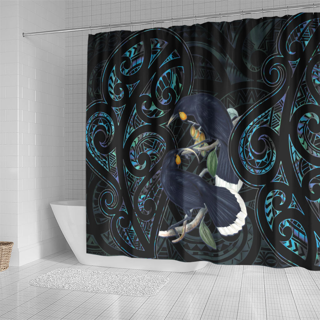 New Zealand Huia Bird Shower Curtain Paua Shell Maori Pattern