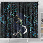 New Zealand Huia Bird Shower Curtain Paua Shell Maori Pattern