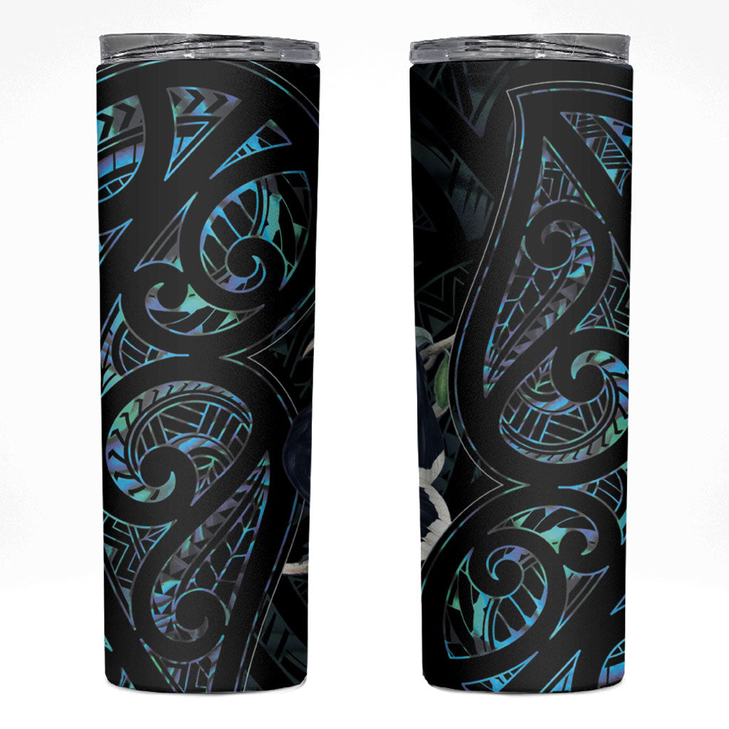 New Zealand Huia Bird Skinny Tumbler Paua Shell Maori Pattern