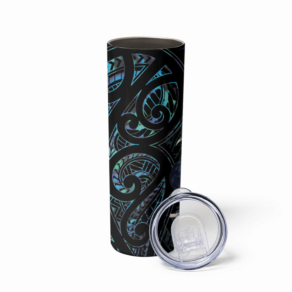 New Zealand Huia Bird Skinny Tumbler Paua Shell Maori Pattern