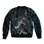 New Zealand Huia Bird Sleeve Zip Bomber Jacket Paua Shell Maori Pattern