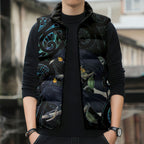 New Zealand Huia Bird Sleeveless Puffer Jacket Paua Shell Maori Pattern