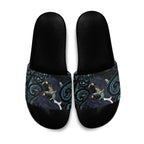 New Zealand Huia Bird Slide Sandals Paua Shell Maori Pattern