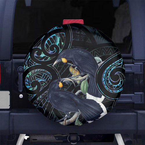 New Zealand Huia Bird Spare Tire Cover Paua Shell Maori Pattern