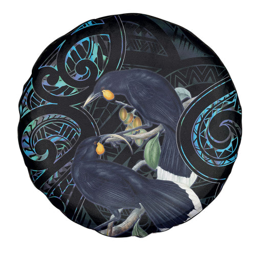 New Zealand Huia Bird Spare Tire Cover Paua Shell Maori Pattern