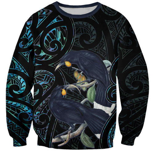 New Zealand Huia Bird Sweatshirt Paua Shell Maori Pattern
