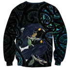 New Zealand Huia Bird Sweatshirt Paua Shell Maori Pattern