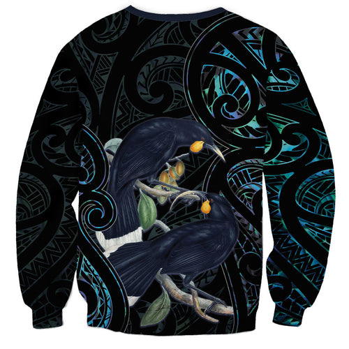 New Zealand Huia Bird Sweatshirt Paua Shell Maori Pattern